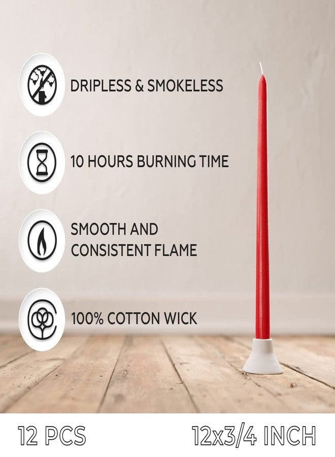 Sonedly 12 inch Taper Candle 12 Pack - Unscented Hand-Dipped Tapered Candles Long Burning Perfect for Home Interior - Dripless and Smokeless Tapered Candles for Home - 10-Hour Burning Red Candles - Image 2